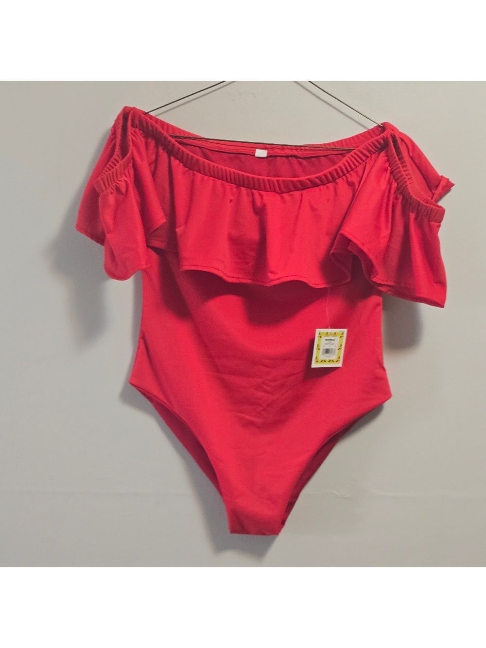 Off-Shoulder One-Piece Swimsuit in Bright Red